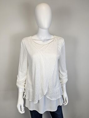 Joseph Ribkoff Ivory Cross Layered Scoop Neck Long-Sleeve Tunic Sz M
